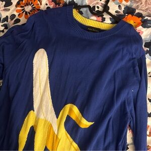 Alex Stevens Blue and Yellow Banana Crewneck Sweater